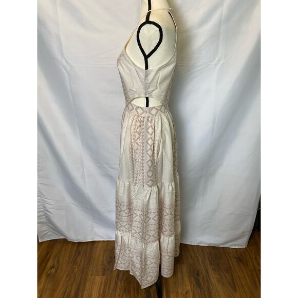 FHQ Collection Geometric High Square Neck Cut Out Maxi Dress Boho Size Small - Picture 5 of 14